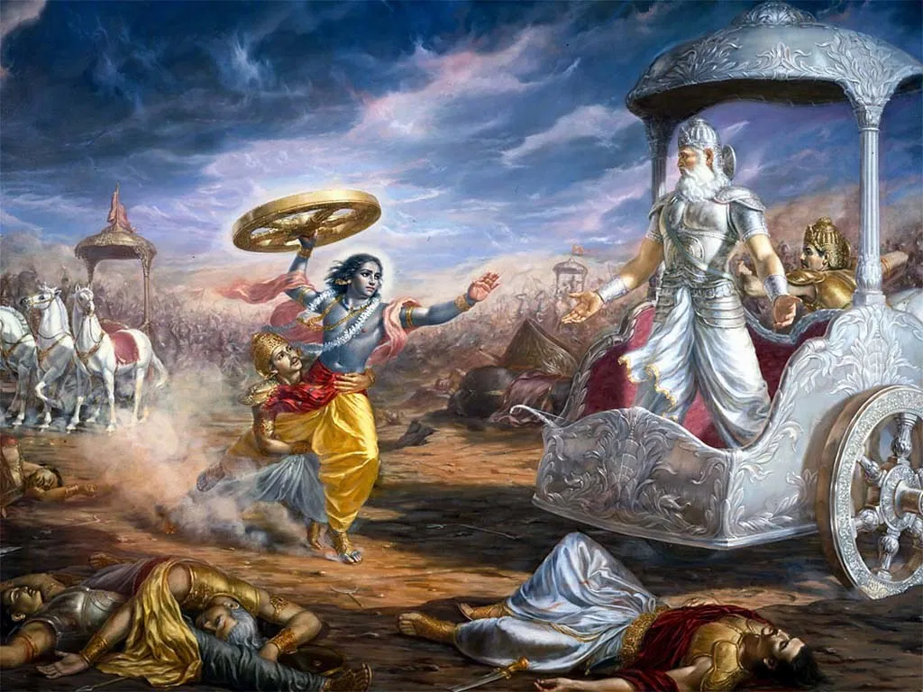 Bhishma forcing Krishna to break his vow